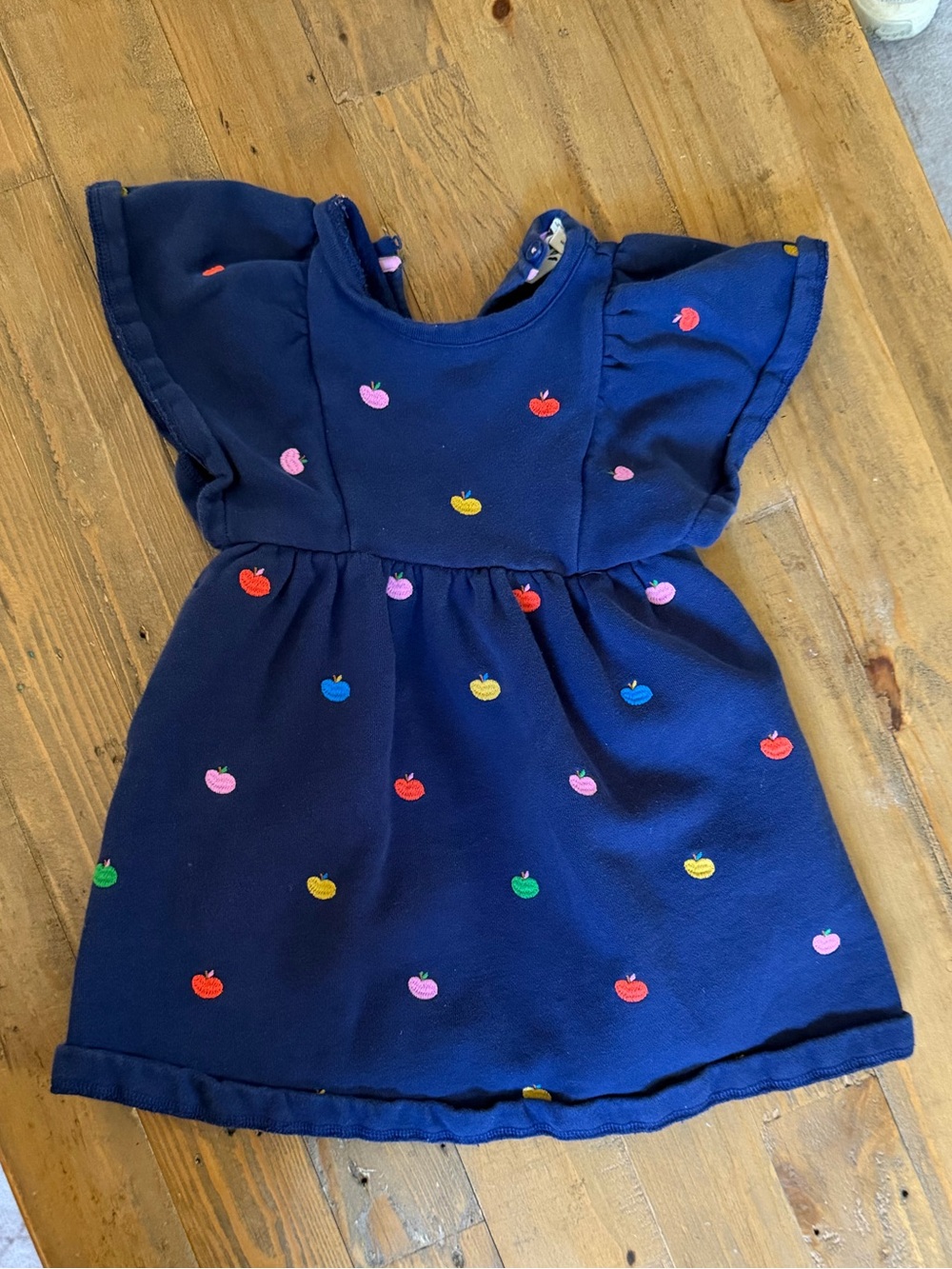 Mini Boden Navy Blue Apple Embroidered Dress